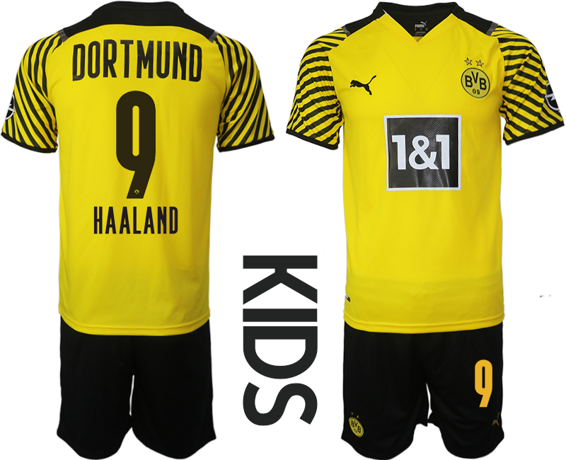 Youth 2021-2022 Club Borussia Dortmund home yellow #9 Soccer Jersey